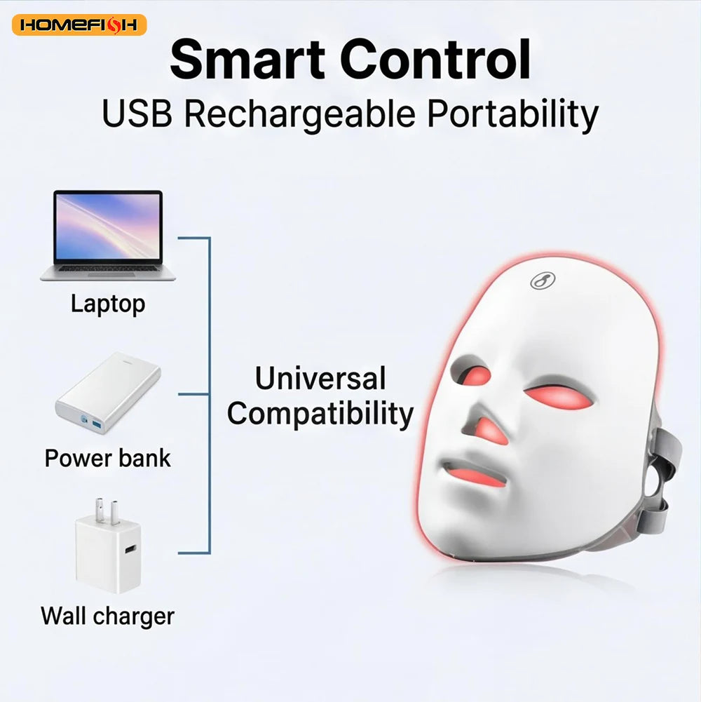 7 Color LED Photon Therapy Face Mask, Anti Acne & Wrinkle Removal, Skin Rejuvenation Beauty Mask for Home Care
