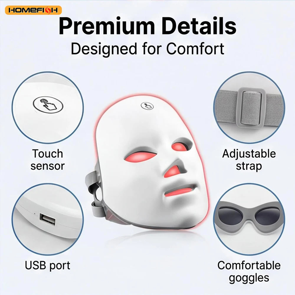 7 Color LED Photon Therapy Face Mask, Anti Acne & Wrinkle Removal, Skin Rejuvenation Beauty Mask for Home Care