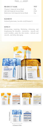 30pcs SADOER Vitamin C Hyaluronic Acid 24K Gold Facial Mask Set Moisturizing Whitening Soothing Repair Face Sheet Mask