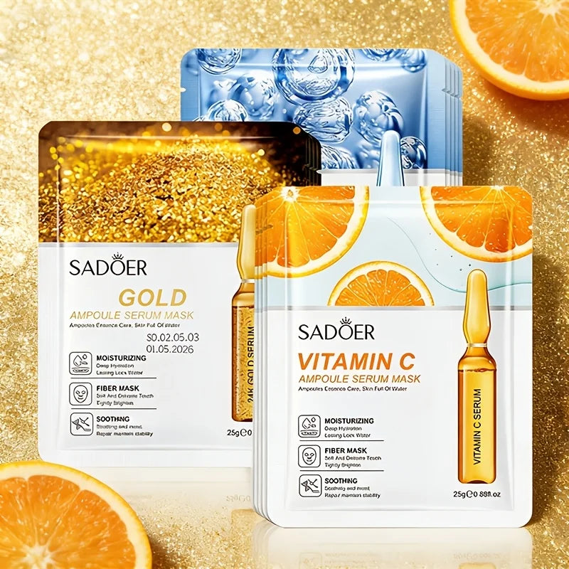 30pcs SADOER Vitamin C Hyaluronic Acid 24K Gold Facial Mask Set Moisturizing Whitening Soothing Repair Face Sheet Mask