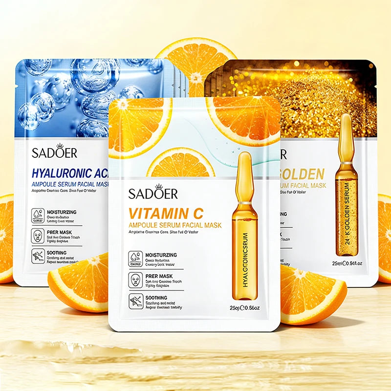 30pcs SADOER Vitamin C Hyaluronic Acid 24K Gold Facial Mask Set Moisturizing Whitening Soothing Repair Face Sheet Mask