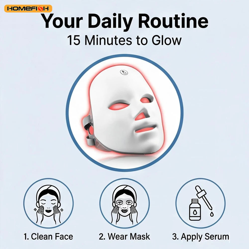 7 Color LED Photon Therapy Face Mask, Anti Acne & Wrinkle Removal, Skin Rejuvenation Beauty Mask for Home Care