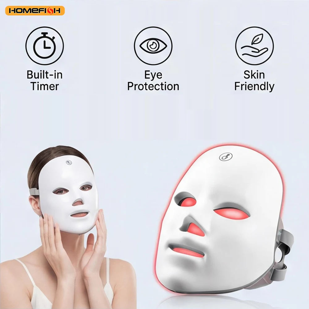 7 Color LED Photon Therapy Face Mask, Anti Acne & Wrinkle Removal, Skin Rejuvenation Beauty Mask for Home Care