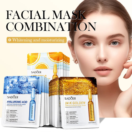 30pcs SADOER Vitamin C Hyaluronic Acid 24K Gold Facial Mask Set Moisturizing Whitening Soothing Repair Face Sheet Mask