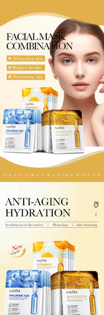 30pcs SADOER Vitamin C Hyaluronic Acid 24K Gold Facial Mask Set Moisturizing Whitening Soothing Repair Face Sheet Mask